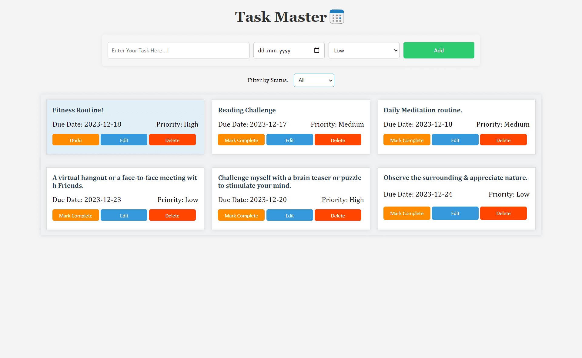 TaskMaster Home Page